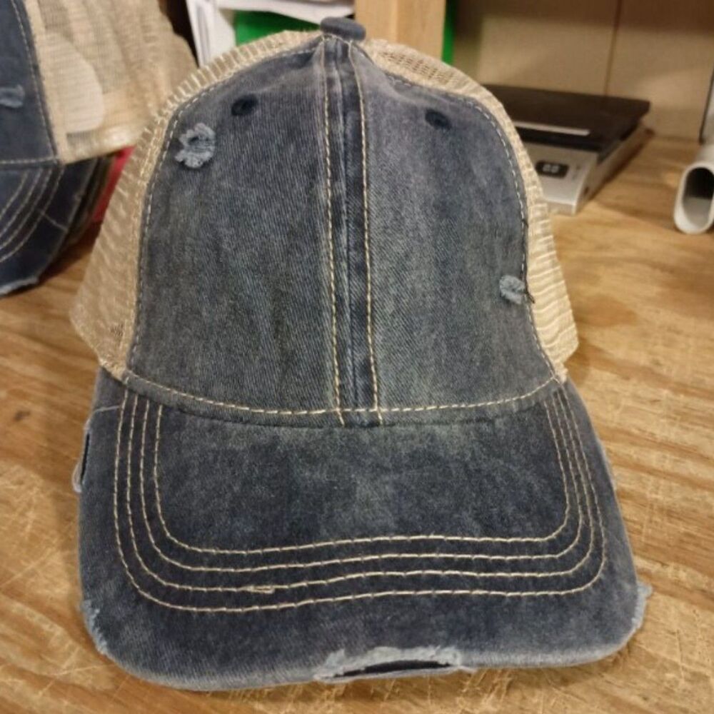 C.C Womens Ponytail Hats, Vintage Wash, BA-912, Navy